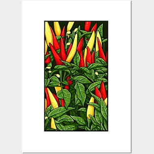 Vintage doodle illustration of Chilli plant Posters and Art